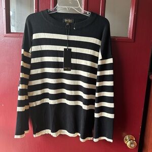 Truth by Republic Women’s Black and Cream Striped Crewneck Sweater